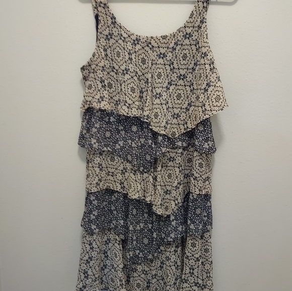 Bethany Size 10 Dress Geometric Layered Sleeveless Shift Navy Blue Tan Dress - Picture 2 of 11